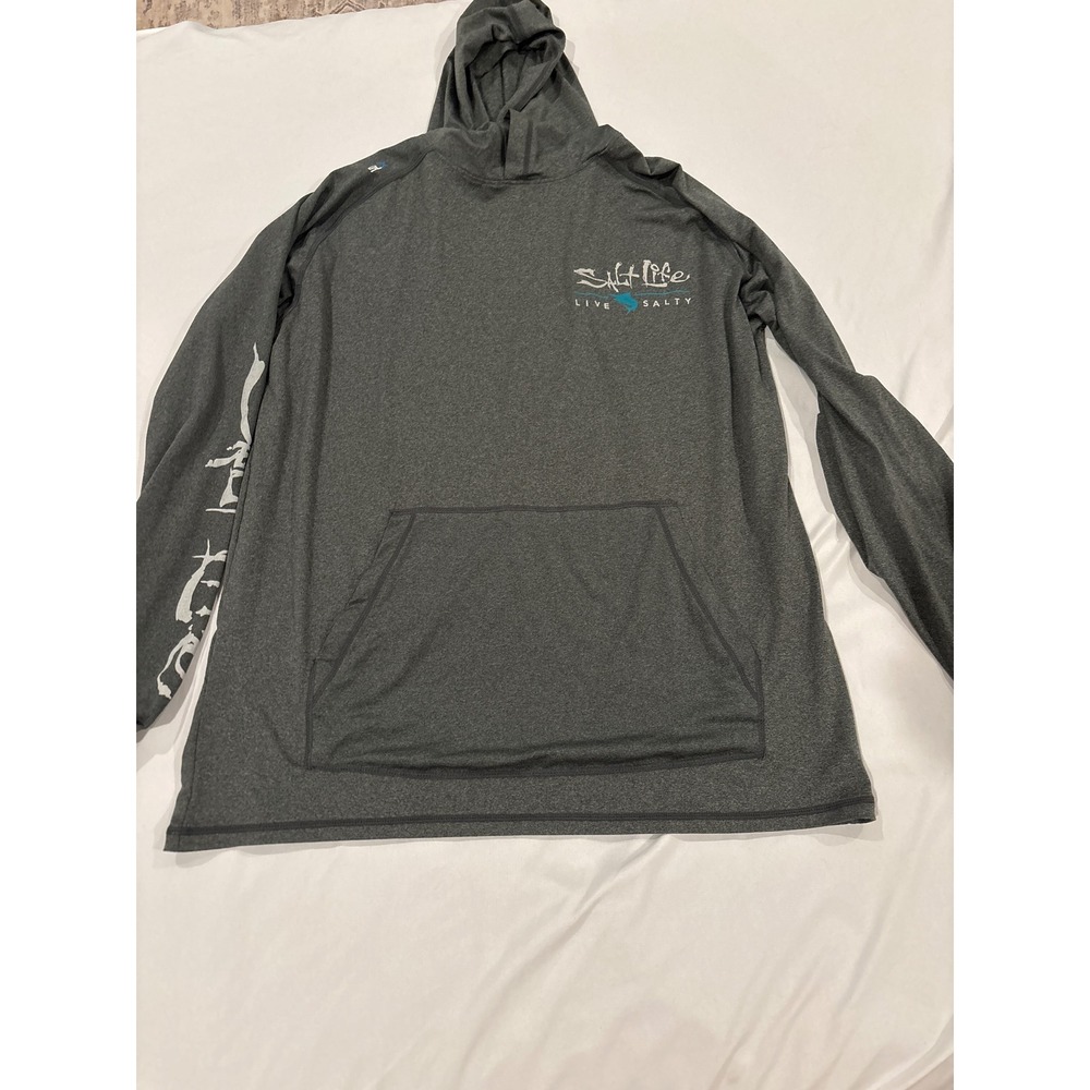 Salt Life SLX Live Salty Mens Medium Gray Performance Hoodie Sun Shirt Fishing